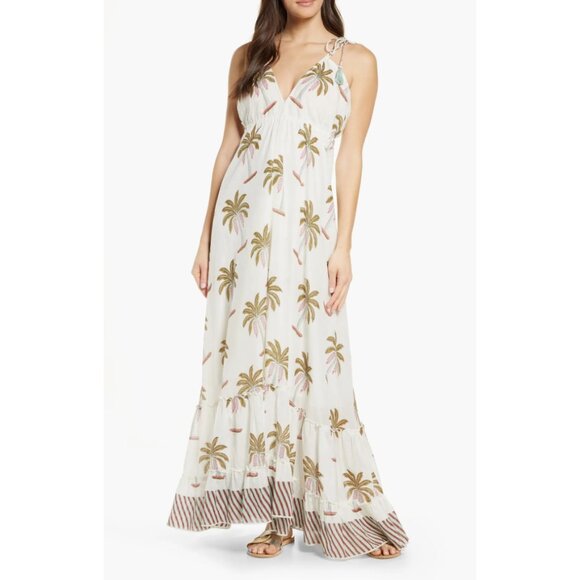 Roller Rabbit Morjim Palm Venezia Maxi Tassel Cream Dress Size Medium - Picture 1 of 11